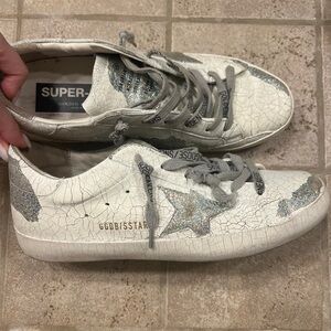 Golden Goose Superstar Cracked Leather Silver Glitter 39